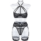 Lace eyelash patchwork neck hanging lingerie