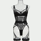 Perspective mesh sexy lingerie four piece set